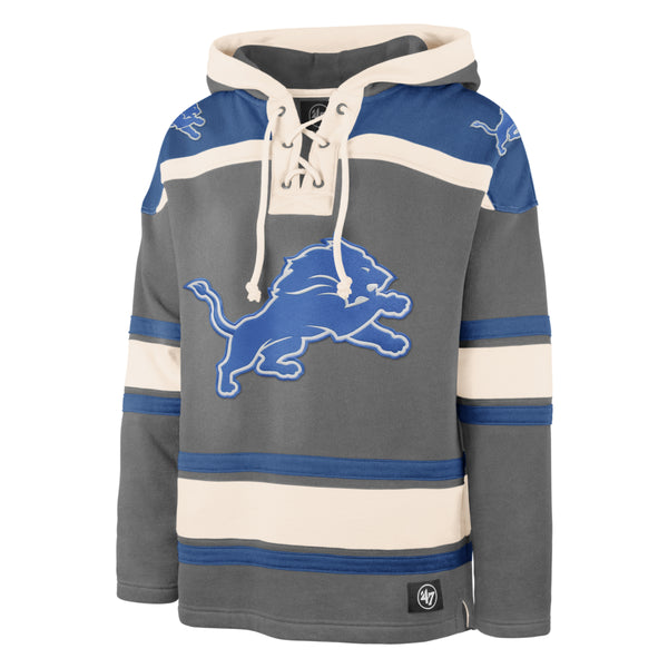 '47 Men's Detroit Lions Grey Franklin Long Sleeve Hooded T-Shirt