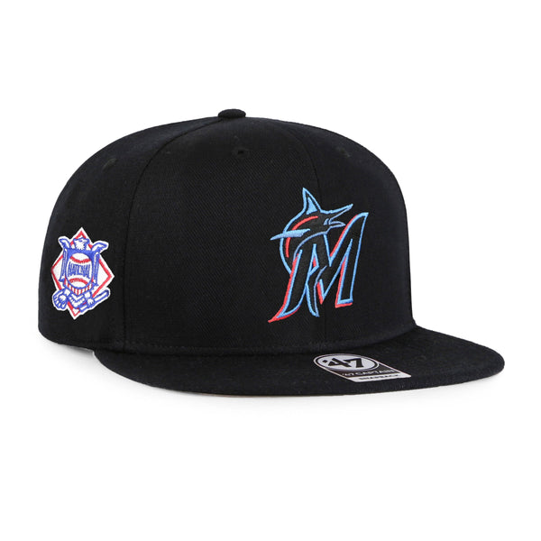 Miami Marlins '47 Black on Black Sure Shot Captain Snapback Hat