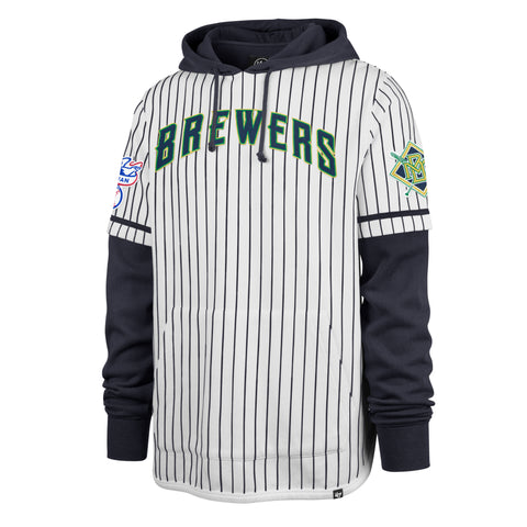 MILWAUKEE BREWERS COOPERSTOWN PINSTRIPE DOUBLE HEADER '47 SHORTSTOP PULLOVER HOOD