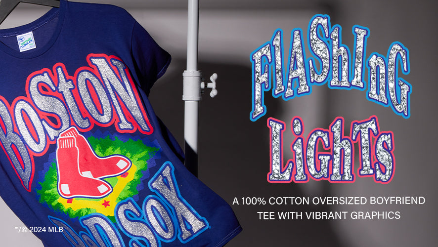 Flashing Lights. A 100% cotton oversized boyfriend tee with vibrant graphics.