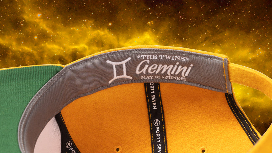 Gemini "The Twins" Detail inside hat. May 21-June 21.